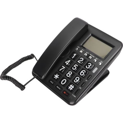 Téléphone fixe filaire avec identification de l'appelant, écran bleu, noir, pour la maison ou le bureau.