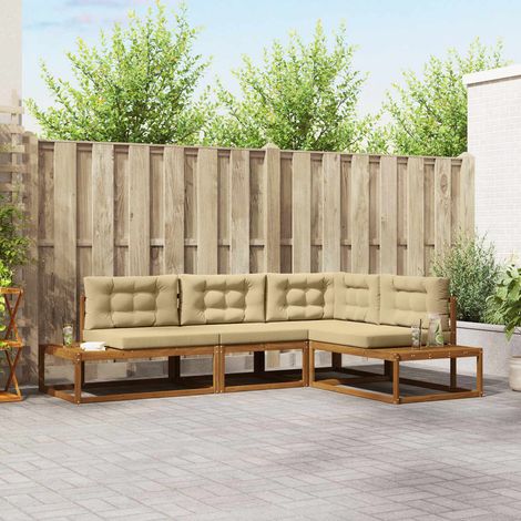 Outdoor-Sofagarnitur 4 Stück Natur und Beige