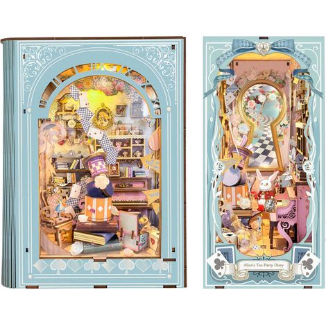 DIY-Miniatur-Puppenhaus-Set – Bücherregal-Dekoration, 3D-Holzpuzzle mit Bewegungssensor-LED für Erwachsene und Jugendliche, Halloween-Bastelidee
