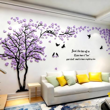 Stickers Muraux Arbre - 3D DIY Autocollants Arts Décoration de la Maison pour le Salon Chambre Sticker (Violet Gauche,XL-400 200cm) (1/5)