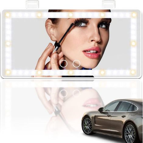Espejo retrovisor para coche con luz LED recargable, 3 modos de luz y pantalla táctil regulable, espejo de tocador grande con clip para camioneta, accesorios Princess para coche de pasajeros para muje