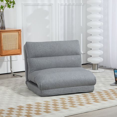Fauteuil de sol 70x41x56 cm gris en polyester avec dossier réglable 6 positions et fonction lit (1/5)