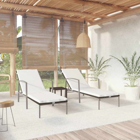 Sun Loungers 2 pcs with Table Poly Rattan Brown vidaXL (1/5)