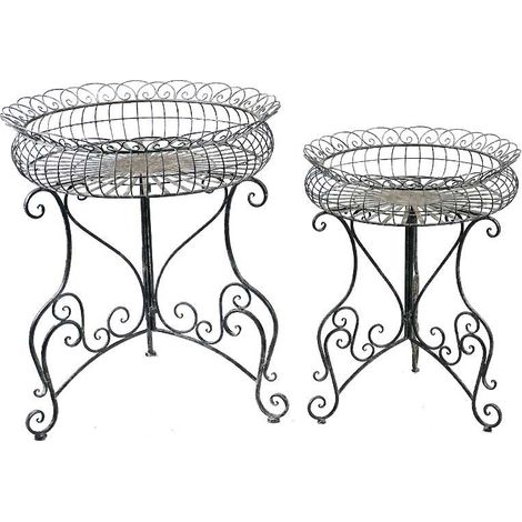 Ensemble de 2 supports jardinières fer ronds (1/2)
