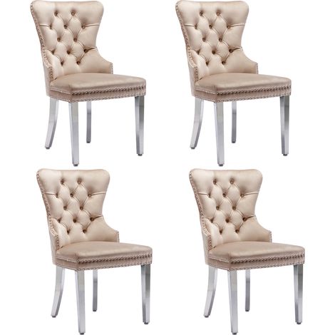 GagaLot de 4 chaises repas en velours beige, métal (1/5)