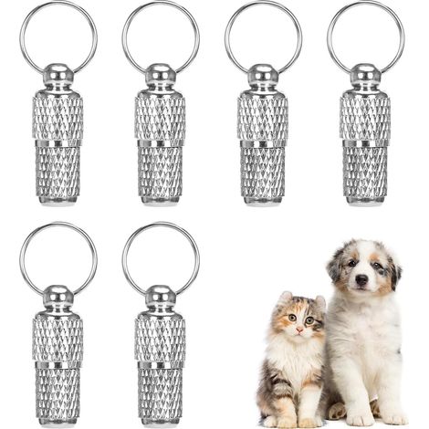 Lot de 6 porte-addresse étiquettes d'adresse d'identification pour animaux de compagnie chien chat chaton chiot pendentif personnalisé étanche avec étiquette anti-perte pour collier, Argenté (1/5)