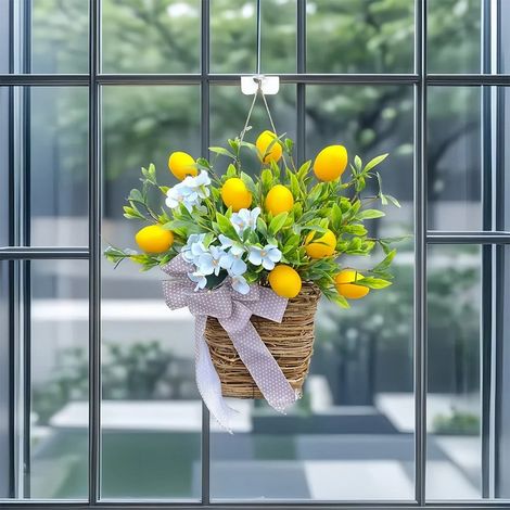 Guirlande De Printemps - Couronne De Porte En Fleurs Artificielles Avec Citron Simulé - 39 Cm - Décoration Annuelle Pour Intérieur Et Extérieur (1/5)