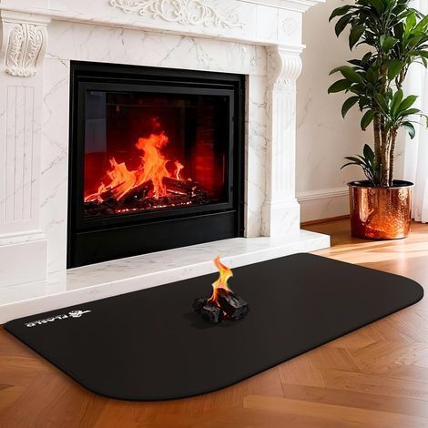 1 Tapis De Cheminée Ignifuge 64x99 Cm En Fibre De Verre Anti-Étincelles Pour Poêle Et Foyer Intérieur (1/5)
