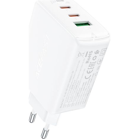 GaN-Schnellladegerät mit 2x USB-C und USB-A-Anschlüssen, PPS PD, QC4+ und 65 W, Weiß (1/5)