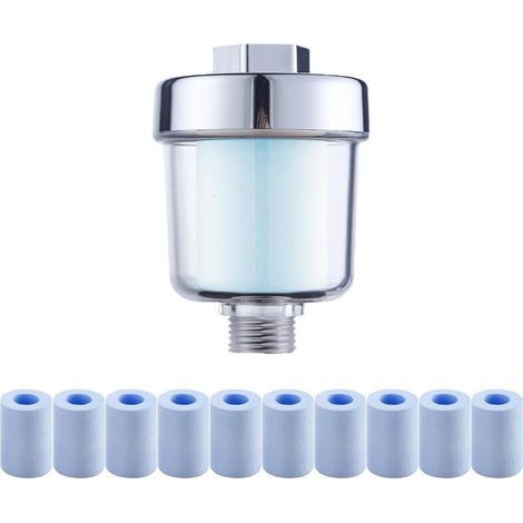 Filtre de douche avec 10 filtres bleus remplaçables, filtre anticalcaire pour robinets ou douches, filtration efficace des impuretés dans l'eau