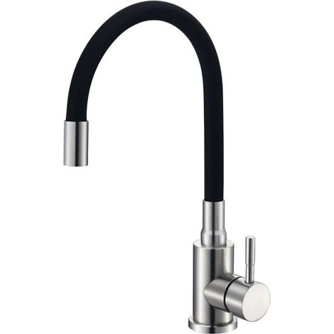 Grifo de cocina negro, grifo a presión, giratorio 360°, grifo para fregadero, monomando, conexión de 1/4 de pulgada.
