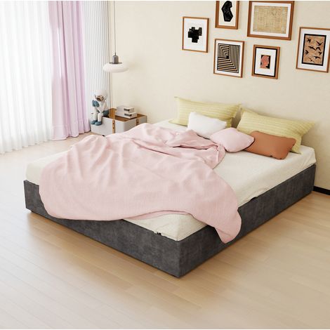 Cadre de lit 160x200 cm gris – relevage gaz, sans tête de lit, sans matelas (1/5)