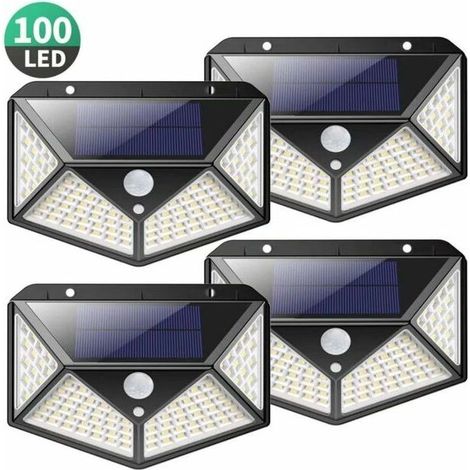 4 packs de lumière solaire extérieure, applique murale extérieure, lampe de jardin, lampadaire 100LED (1/5)