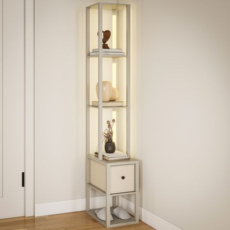 HOMCOM Floor Lamp with Shelves, LED Standing Lamp with Fabric Drawer, Oak (1/5)