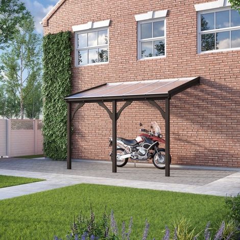 Polycarbonate Roof Car Port 3 Post - Wood - L350 x W506 cm - Rustic Brown