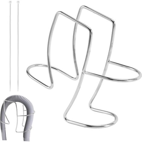 Washing Machine Drain Hose Holder With Cable Ties, Adjustable Clamp Hook, Stainless Steel Laundry Tub Guide Clip Fits Most Hoses (Silver) (1/5)