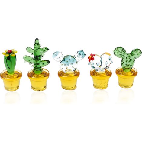 Figurine Cactus En Verre - Artisanale Soufflée À La Main - Décoration Intérieure Bureau Chambre Salon - Lot De 5 (1/5)