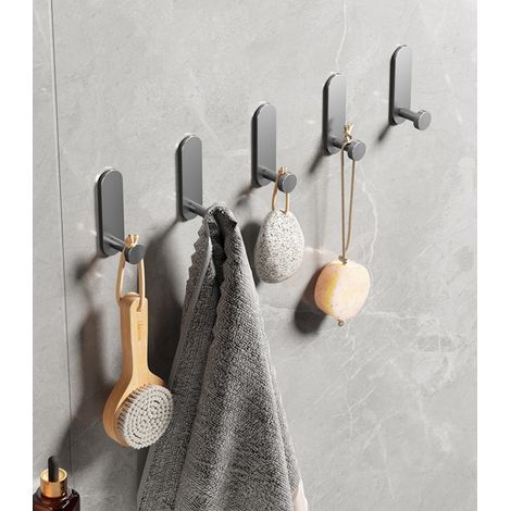 Lot de 5 crochets adhésifs extra forts à coller sur le mur au-dessus de la porte pour accrocher vêtements, manteaux, peignoirs, serviettes de bain dans la salle de bain, la douche, la cuisine, gris fo