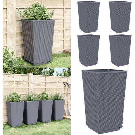 Pflanzkübel 4 Stk. Grau 32,5x32,5x57 cm PP - Blumentopf - Pflanzgefäß - Balkonpflanze - Gartendeko - Rattan Optik - Home & Living (1/5)