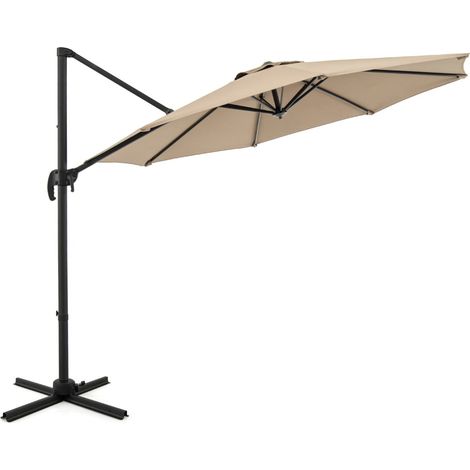 Parasol redondo voladizo 308 x 248 cm con inclinación ajustable y rotación de 360° estilo moderno poliéster beige 200013002