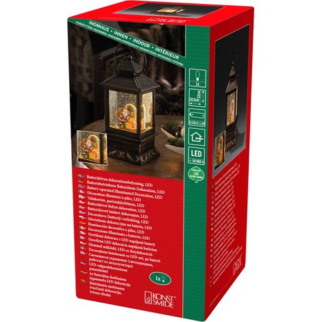 Konstsmide - Lanterna LED con palla di vetro e neve, plastica, Scena di Babbo Natale., Small 22cm (1/4)