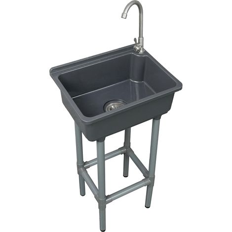 Évier utilitaire autonome à cuve unique, évier de cuisine mural de 42 x 32 cm avec trou de robinet de 3,2 cm, éviers en plastique pour maison, restaurant, dortoir, garage, salle de bain, évier à linge (1/5)