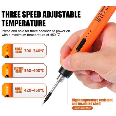 Fer à Souder Électrique usb Rechargeable,3 niveaux de réglage de la température-orange (1/4)