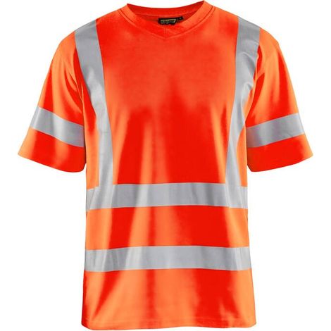 Maglietta da lavoro alta visibilità con collo a V anti-UV 3380 - Arancione fluorescente XXL (1/4)