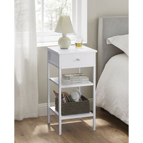 Songmics – Table de chevet blanche 35x35x70 cm – 1 tiroir et 2 étagères ouvertes – Pieds réglables – Structure en aggloméré et acier (1/5)
