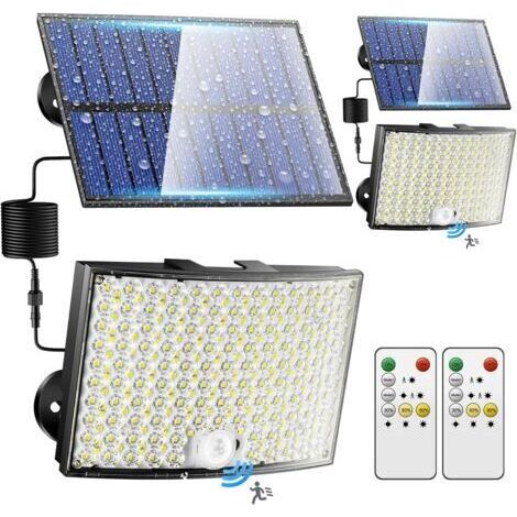 Lot de 2 Lampes Solaires Exterieur avec Détecteur de Mouvement IP65 Étanche 268 LED Projecteur Extérieur pour Jardin Lumière