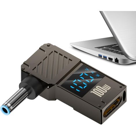 Chargeur portable pour ordinateur portable 100 W à charge rapide avec affichage numérique Adaptateur USB-C vers CC pour ordinateur portable, tablette, console de jeux, usage domestique et voyage