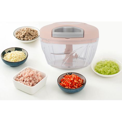 Manueller Gemüseschneider mit Zugseil  Obstschneider & Fleischwolf 500 ml, rosa ABS-Edelstahl  Multifunktionales Küchenzubehör