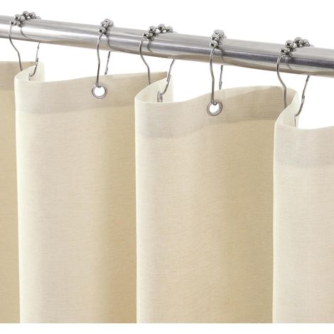 Rideau de Douche Lin avec Anneaux en Métal Imperméable Anti-Moisissures Polyester Tissu Rideau Salle de Bain Lourd pour Baignoire Cabine de Douche 122x182CM (Beige) (1/5)