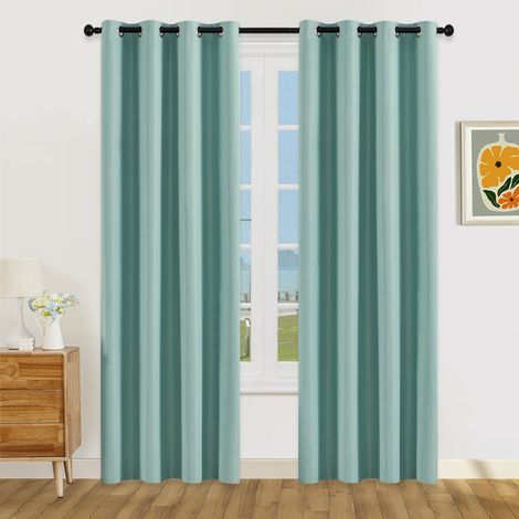 Cortinas opacas, con aislamiento térmico, juego de dos piezas, 100 x 130 cm (ancho x alto), color verde cardamomo, para mayor privacidad. (1/5)