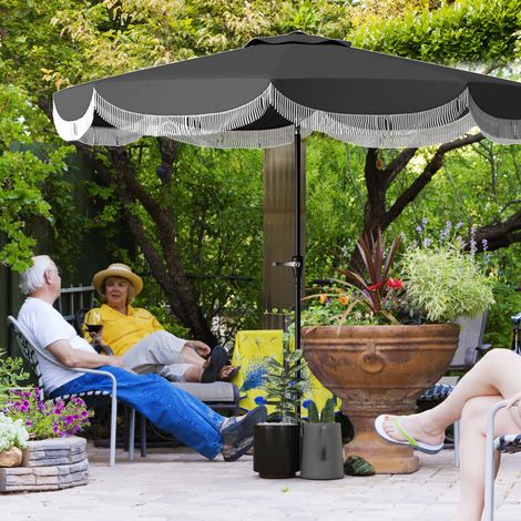 Parasol Ø269 cm, parasol octogonal de balcon avec protection UV, protection solaire pour jardin, gris foncé