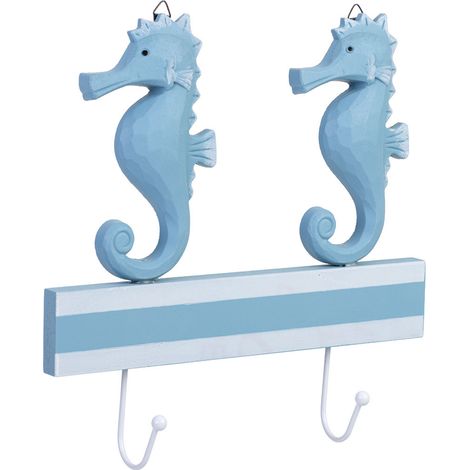 Percha de pared de madera con 2 ganchos azul 27x5x26h cm