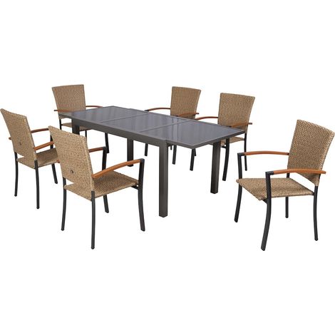 Teramo Set 7tlg Alu/Kunststoff Ausziehtisch 150 (210) x 90 cm