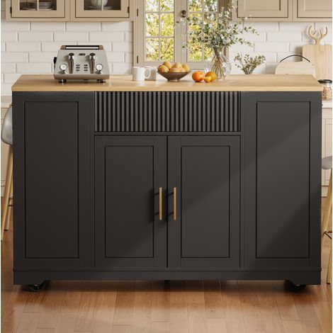 Isola da cucina con ruote 120 x 50 x 92 cm, 2 porte, 3 cassetti HAVRYA (1/5)