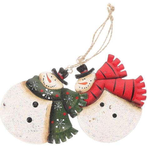 Lot de 2 pendentifs décoratifs de Noël en fer forgé, ornement suspendu vintage, pendentif Père Noël et bonhomme de neige en métal, délicat pendentif à suspendre au sapin de Noël-10X9CM