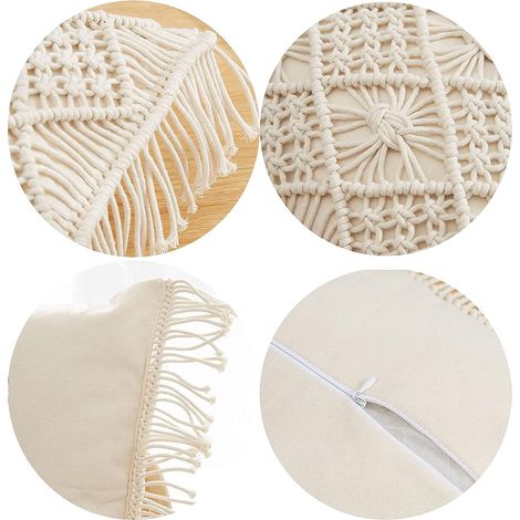 Boho Housse Coussin, 30x50cm Housse Coussin Décorative Corde Coton Tissage Canapé Coussin Taie d'oreiller Tissé à Main Canapé Chambre Salon Housse Coussin Doux Beige (Pas de Noyau d'oreiller) (1/5)