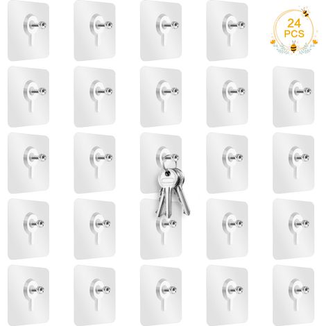 Clous de Suspension Mural Transparent, 24Pcs Clou Auto-Adhésif en Crochets, Crochet à Vis Mural sans Poinçon, Étanche et Amovible, Vis Adhésives pour Salle de Bains Cuisine et Salle de Séjour (1/5)