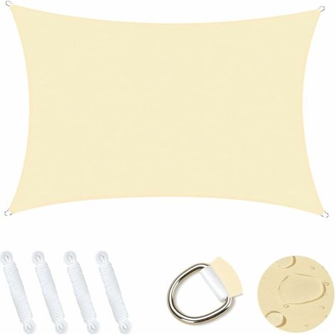 Voile d'ombrage Rectangulaire 2x3m, Abri de Jardin 95% UV Block Sunscreen Auvent Toile Ombrage Étanche Durable pour Extérieur Patio Jardin Cour Arrière Camping Piscine - Crème (1/4)