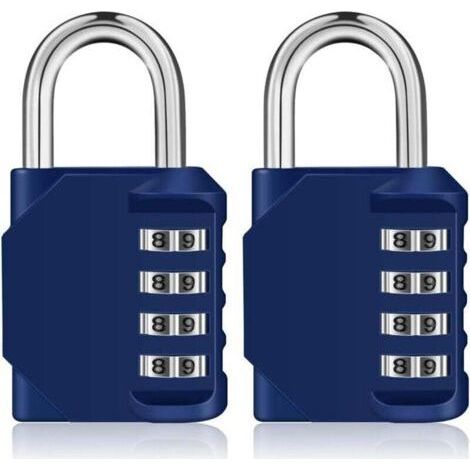 Locker code padlock, XU, 4 digit Combination padlock for sports locker room, School, College, Outdoor Number lock for gate, garden shed (2 pieces, Blue) - (1/4)