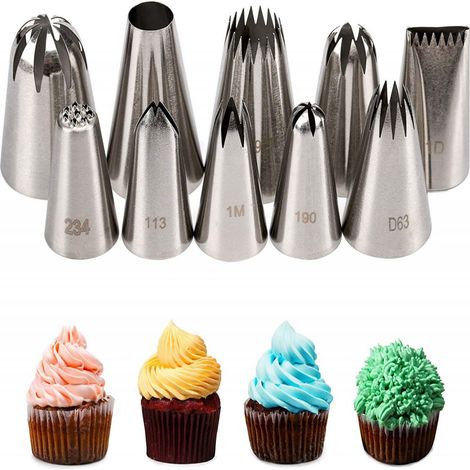Douille À Glacer - Set De 10 Douilles Extra Large En Acier Inoxydable 304 - Pour Gâteaux Cupcakes Crèmes Et Pâtes - 10 Pièces