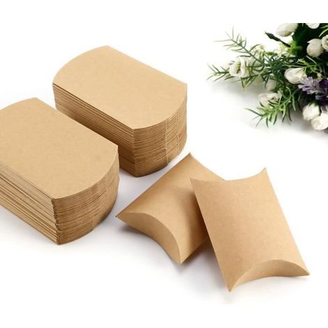 100x Boîte à dragées Boîte de cadeau faveur Kraft 9x7x2,5cm pour mariage baptême (1/4)