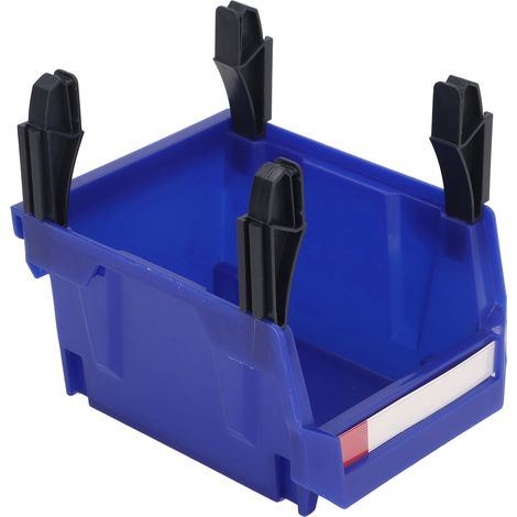 Étagère de rangement murale empilable pour outils d'atelier, avec bac à vis et ouverture inclinée renforcée, de type combiné, bleue. (1/5)