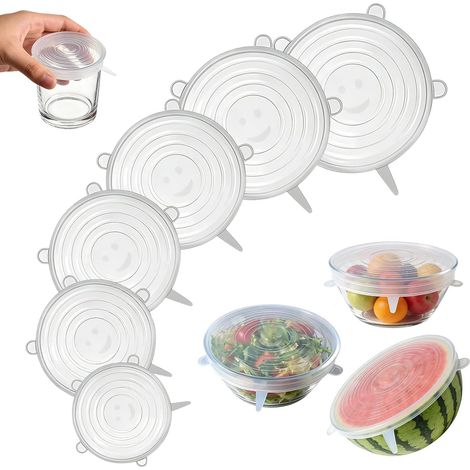 12-piece silicone lids, reusable and permanently stretchable, stretchable lids for bowls, glasses, containers, fruit, and jars (including jam, yogurt, and other dairy products). (1/5)
