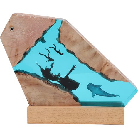 Veilleuse Requin Bateau Plongeur Lampe Table Artisanale Résine – Grotte Mer Profonde Plongée LED Ornement Bureau Chambre Décor (1/5)
