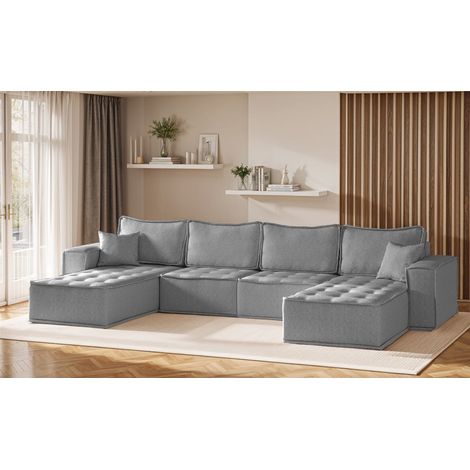 Wohnlandschaft Sofa U-Form Modulsofa-Set 4-teilig SANDE Stoff Raven Grau (1/5)