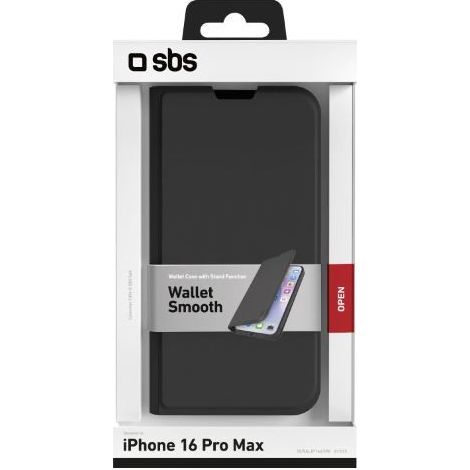 SBS Klapphülle iPhone 16 Pro Max Schwarz mit Ständer & Soft